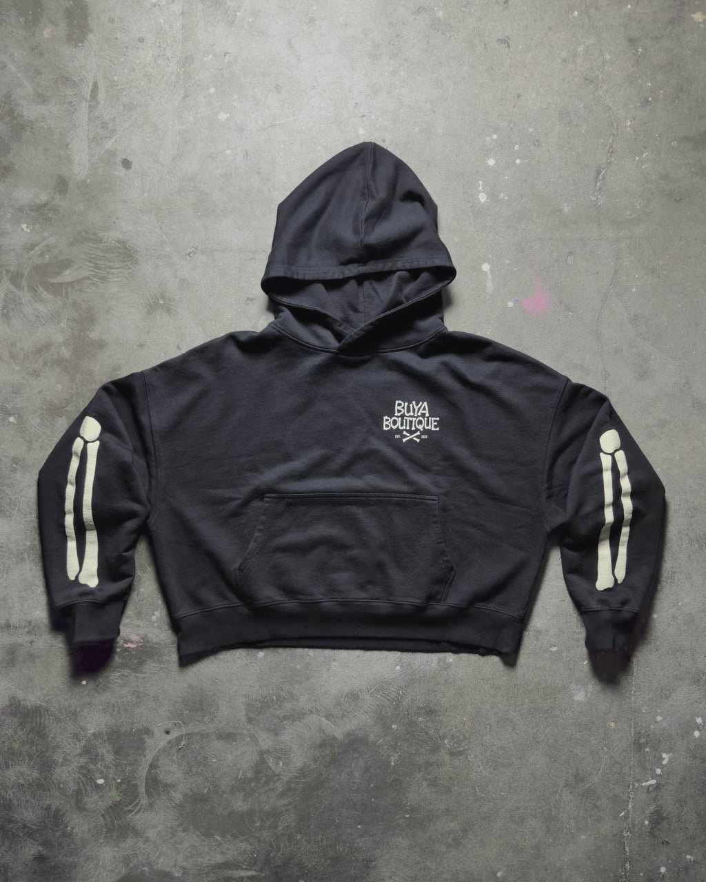 Built on Bones Boxy Hoodie – Vintage Black by BUYA BOUTIQUE